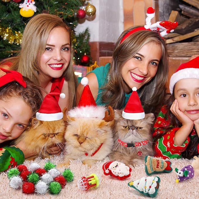 Supervitae 33 Pieces Christmas Stocking Cat Gun Toys Set, Christmas Interactive Cat Toys Set for Cats Xmas Gifts Holiday Party Outdoor Kitten Mouse Toy Plush Toy for Indoor Cats