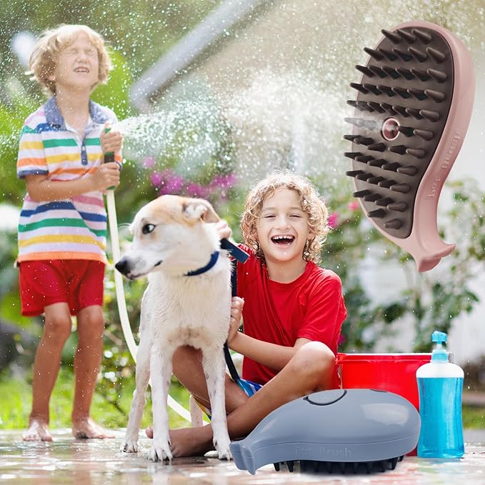 3in1 Cat Steam Brush,Multifunctional Rechargeable Cute Steamy Pet Brush for Short Or Long Hair Cats/Dogs To Massage/Clean/Eliminate Flying&Tangled Hair With USB Cable-Pink Whale