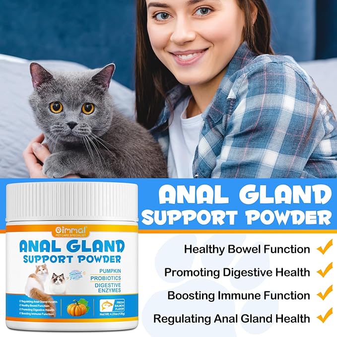Anal Gland Support Powder for Cats, Anal Gland Supplement Powder with Pumpkin and Probiotics Supports Cats Anal Gland Health, Pet Supplement Anal Gland Support Powder Treatment for Cats - 120g