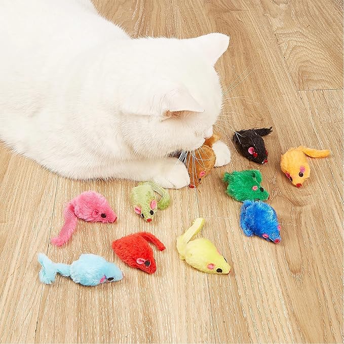 5Pcs Interactive Flocking Plush Mice Toys for Cats - Soft Kitten Catch & Training Play Toys,Flexible Indoor Exercise,Small Plush Biting Toys for Cat Tents,Beds & Houses-Perfect for Indoor Cats(Random)