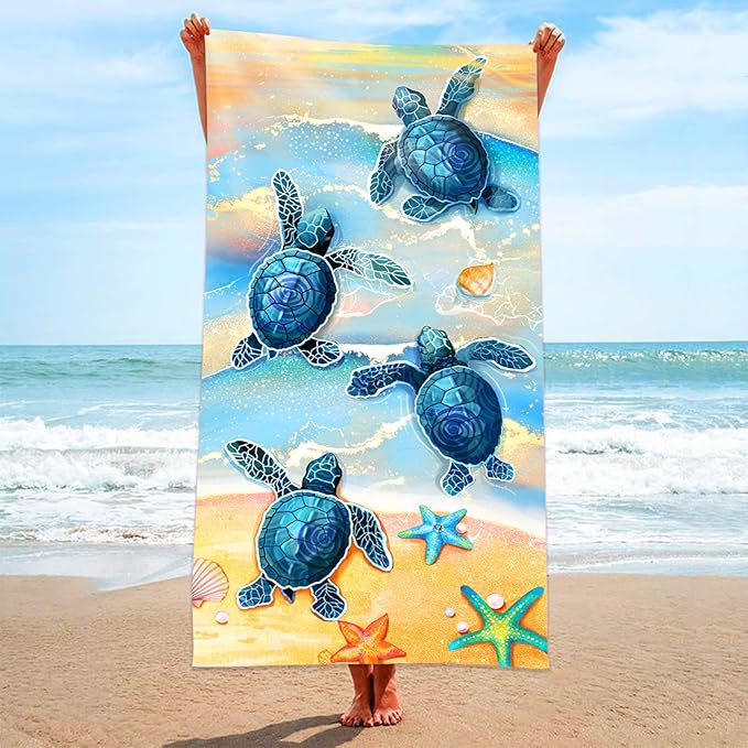 Bonsai Tree Turtle Beach Towel, Sea Turtles Large Microfiber Bath Towel Gifts for Women, Ocean Summer Starfish Seashells Funny Sand Free Quick Dry Travel Towels for Yoga Sports 31" x 63"