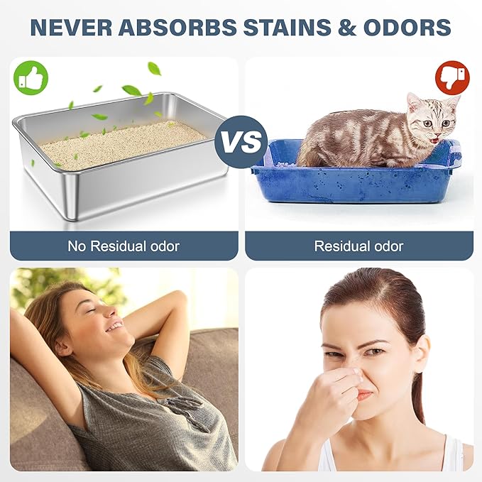 1Pack 23.6" x 16" x 6" Deep&Extra Large Stainless Steel Cat Litter Box, High Sides Metal Cat Litter Box for Multi-Cats Big Cats XL Metal Litter Pan Tray, Non-Sticky, Easy Cleaning