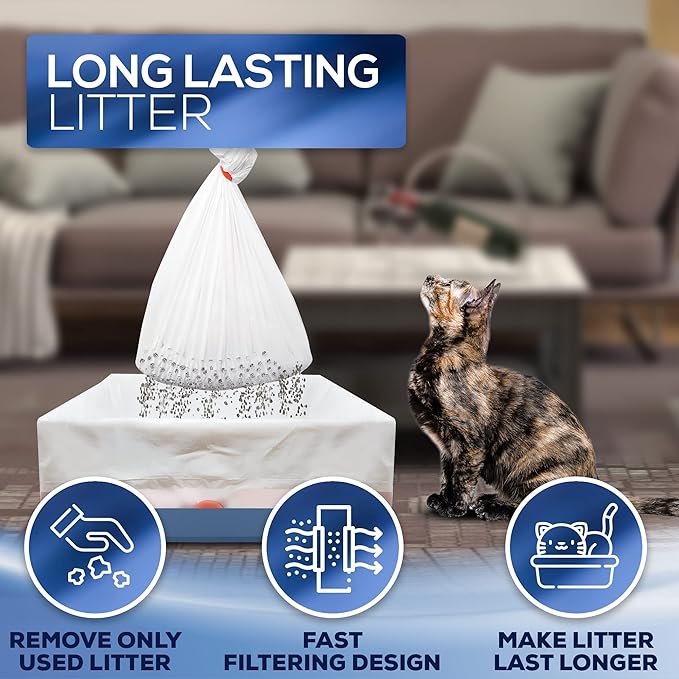 Alfapet Self Sifting Cat Litter Box Liners, Set of 42, Flat Bottom, Reinforced, XL Design for Large Trays, 13 Gallons