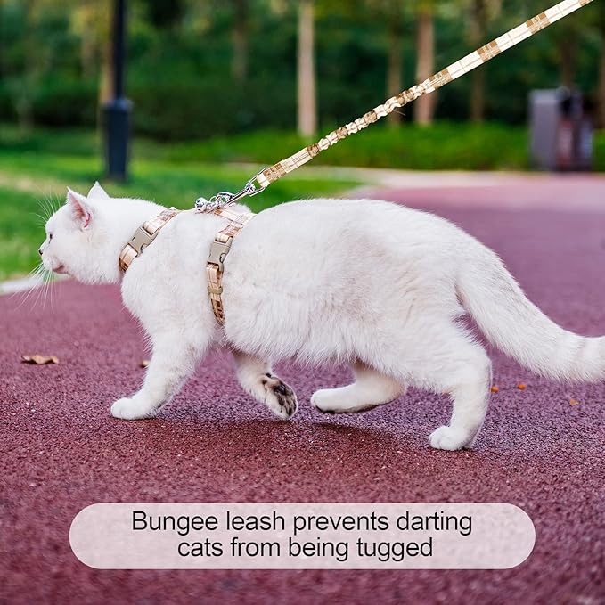 BEAUTYZOO Cat Harness and Leash Set Escape Proof for Walking, Kitten Soft Adjustable Vest Harnesses for Small Medium Large Cats, Easy Control Breathable Plaid Ribbon Nylon for Outdoor Indoor Use