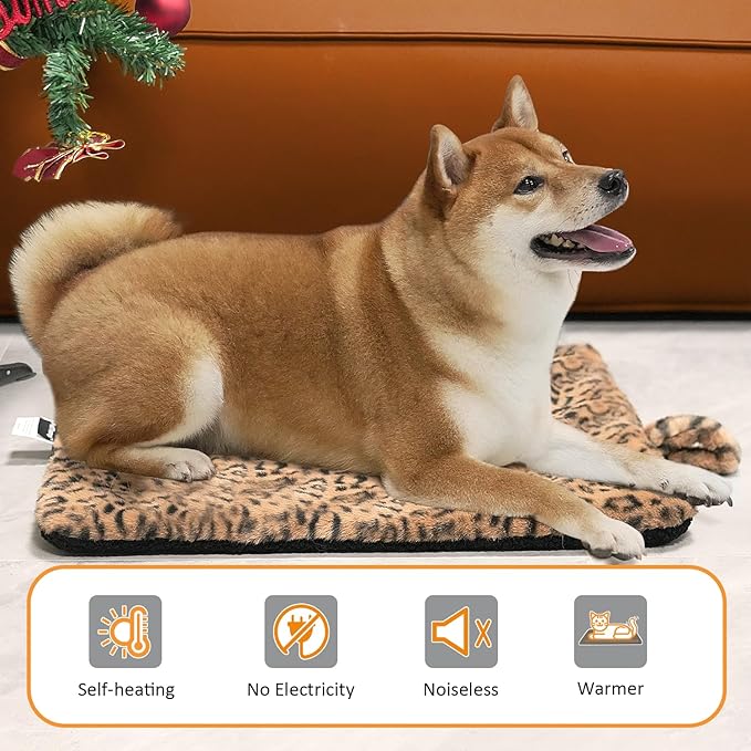 Self-Warming Cat Pad, Self-Heating Thermal Pet Mat for Indoor Outdoor Cats and Small Dogs Bed Mat for Sleeping, Non-Slip Hooks, 30 x 24 Inches,Brown Black