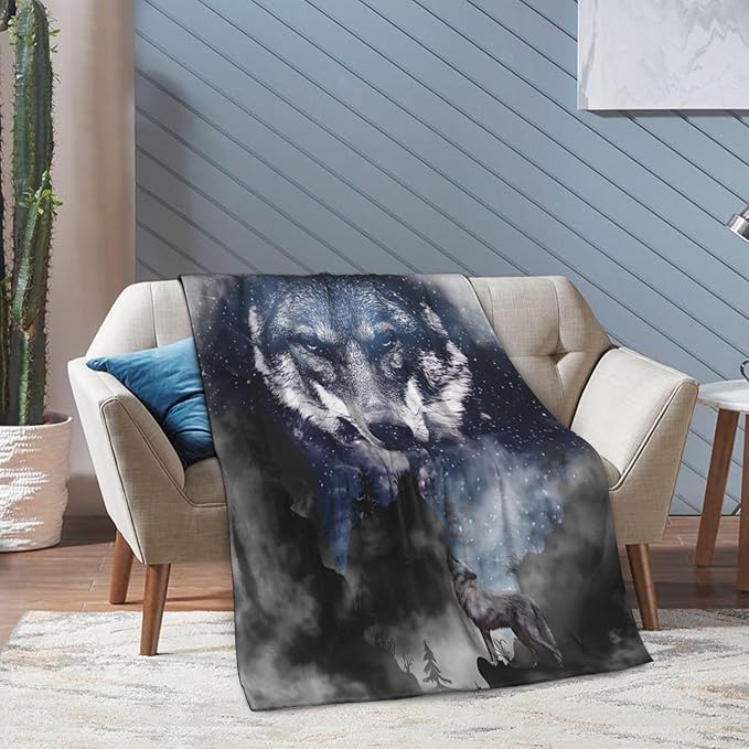 Wolf Soft Throw Blanket Flannel Fleece Blankets Warm Cozy Lightweight Fuzzy Blanket for Bed Sofa Couch Home Decor 60"X50"