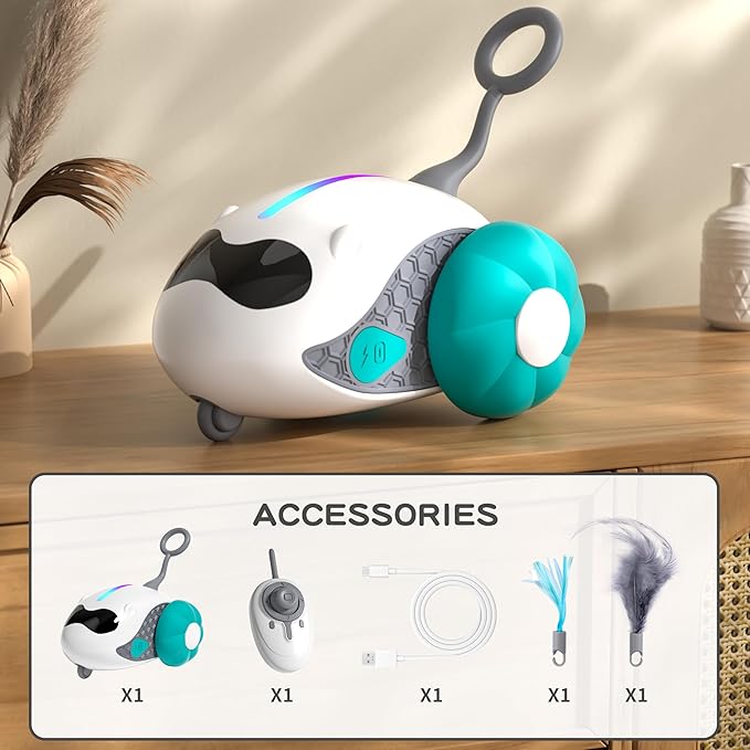 Interactive Cat Toys for Indoor Cats with Upgraded Rechargeable Joystick Remote Control Smart Automatic Moving Cat Toys with 2 Modes Kitten Toys for All Breeds of Bored Cat Exercise-Blue