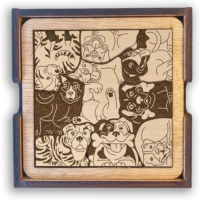 02 Staffordshire Terrier Dog Puzzle Wooden Coaster Set - Interlocking Jigsaw Drink Mats with Laser-Cut Design for Pet Lovers (Staffordshire Terrier Set of 2)