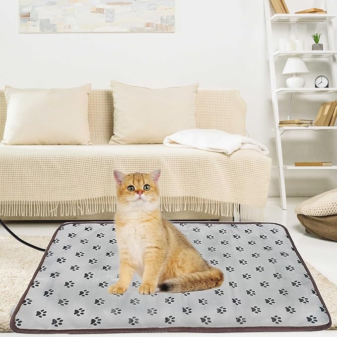 Pet Heating Pad for Cats Dogs with Timer Temperature Adjustable, Electric Heating Mat Indoor, Adjustable Warming Mat, Waterproof Heated Bed with Chew Resistant Steel Cord,Pet Heated Mat