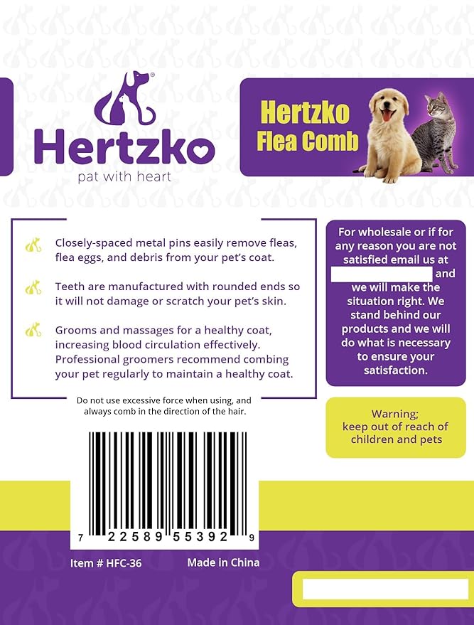 Long Teeth Comb by Hertzko - Closely Spaced Metal Pin for Your Pet’s Coat - 25mm Long Metal Teeth are Great for Long Hair Areas on Dogs and Cats (Short Teeth)
