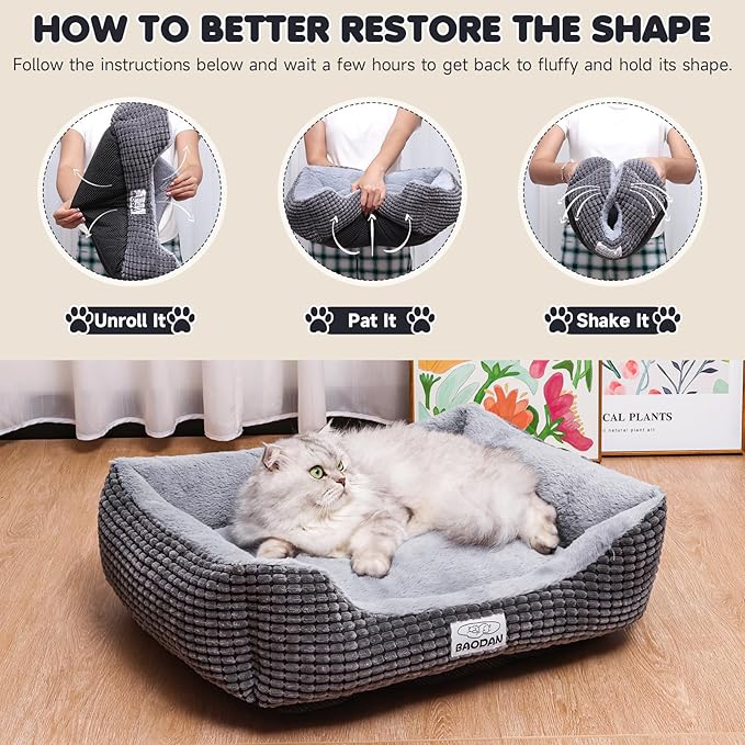 Dog Bed for Small Dogs, Small Cat Beds for Indoor Cats, Extra Soft Washable Dog Beds, Nonskid Bottom Calming Puppy Beds for Puppy and Kitten, Grey, 20 inches