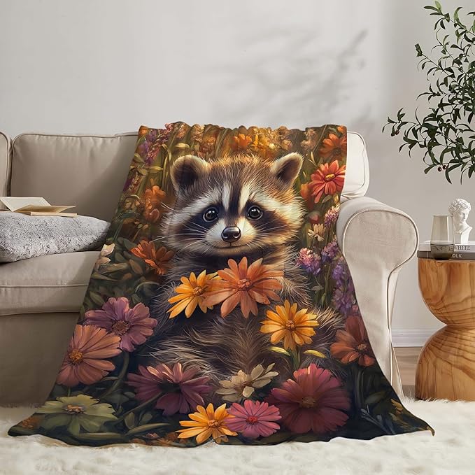 Raccoon Throw Blanket Raccoon Gifts for Kids Girls Boys Adults Women Men Soft Cozy Warm Plush Fluffy Fuzzy Fleece Blanket Decor 40''X50''