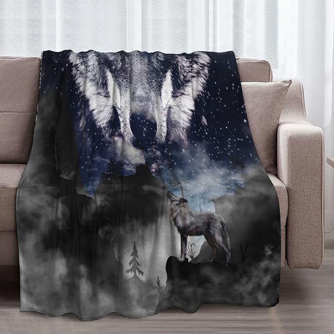 Wolf Soft Throw Blanket Flannel Fleece Blankets Warm Cozy Lightweight Fuzzy Blanket for Bed Sofa Couch Home Decor 80"X60"