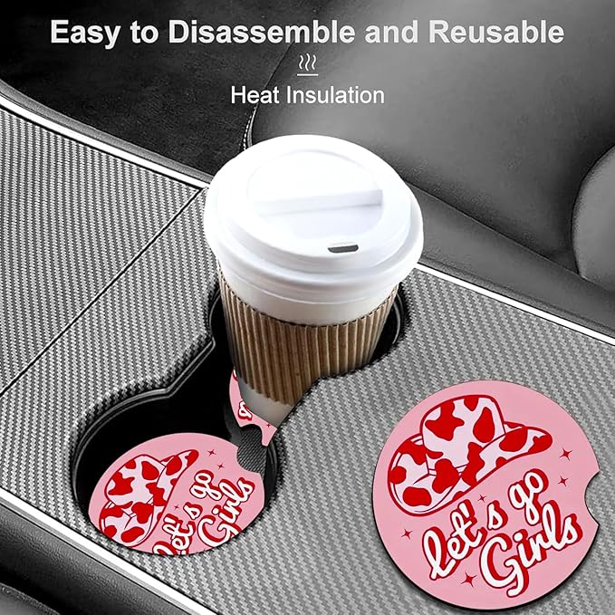 Car Coasters for Cup Holders,2 Pack Pink Cowgirls Car Cup Holder Coasters,2.75" Universal Size Anti Slip Rubber Mat,Automotive Cup Holder Decor Accessories,Cowgirl Birthday Gift for Women