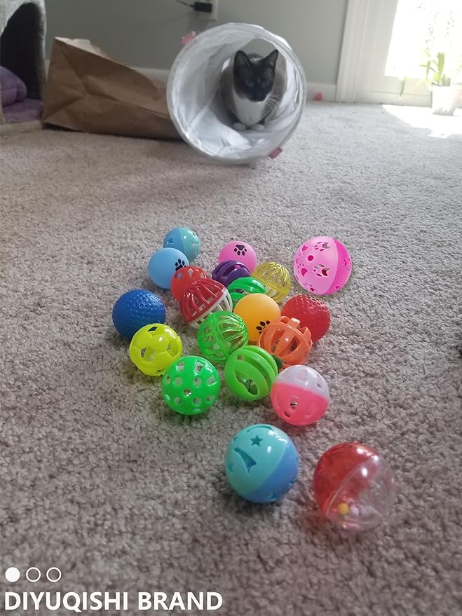 Cat Toys for Indoor Cats & Kittens - 10 Plastic Balls with Bells, Interactive Play & Healthy Exercise, 1.5-2.2 Inches, Assorted Styles