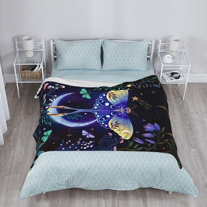 Moon Moth Throw Blanket Soft Cozy Lightweight Blanket for Couch, Bed, Sofa - Moth Pattern Decorative Plush Flannel Blanket for Women, Men, Adults 80"x60"