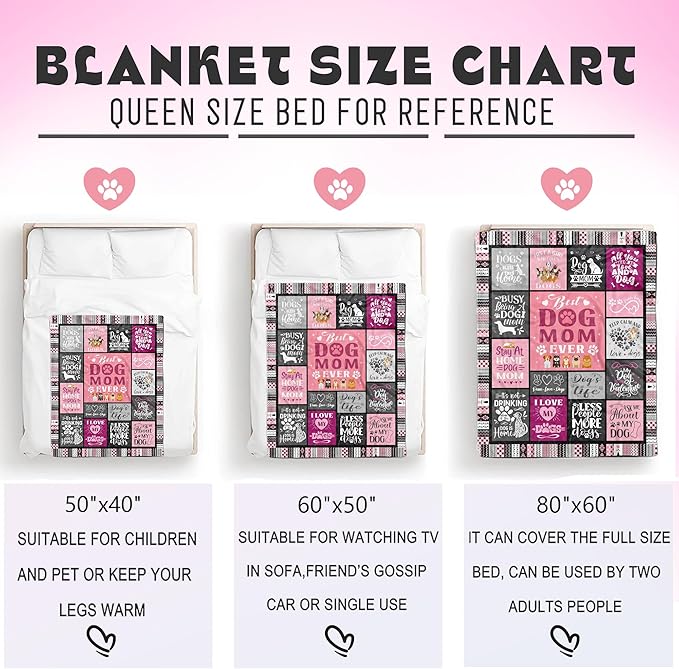 Dog Mom Blanket Gifts for Women, Soft Flannel Best Dog Mom Throw Blanket Birthday Gift for Dogs Owners Moms, Dogs Lovers Gifts for Women Aldult 50"x40"