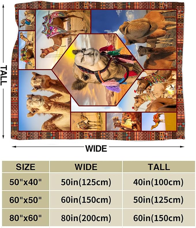 Camel Blanket Ultra Soft Cozy Camel Throw Blanket Fleece Fuzzy Plush Bedding Desert Camel Lovers Gifts for Women Girls Kids Adults 80"x60"