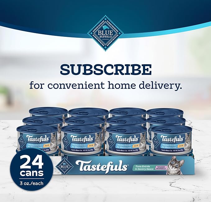 Blue Buffalo Tastefuls Wet Cat Food Paté for Mature Cats, Made with Natural Ingredients | Chicken Entrée, 3-oz. Can (24 count)