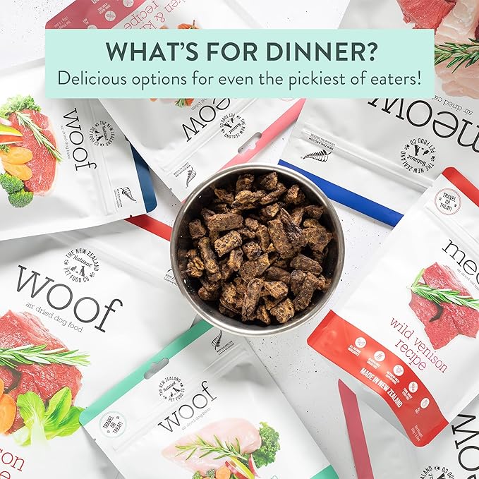 Meow Air Dried Cat Food - Venison Recipe, High Protein Dry Cat Food Use as a Complete Diet, Topper, Mixer, or as Cat Training Treats, All Life Stages, 26.5 oz