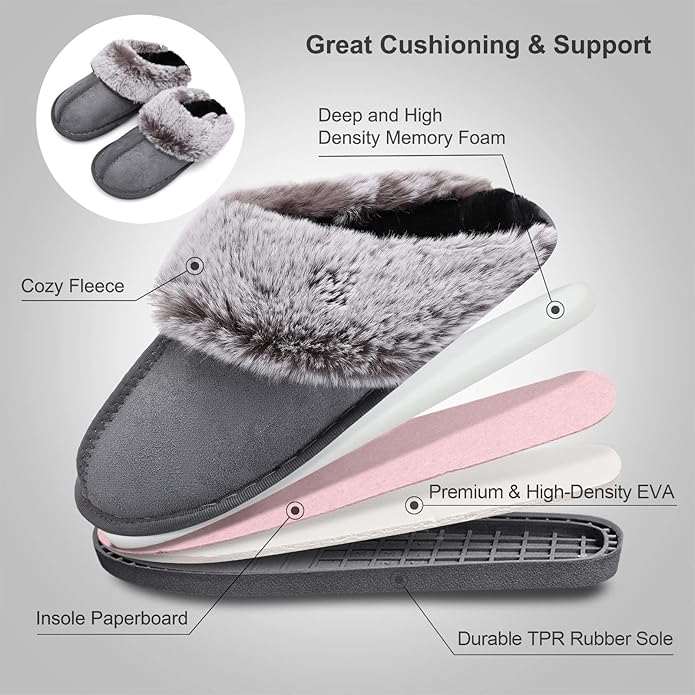 Besroad Winter Fuzzy House Slippers Sandals Plush Faux Fur Fluffy Flats Slippers Warm Slide Shoes for Women