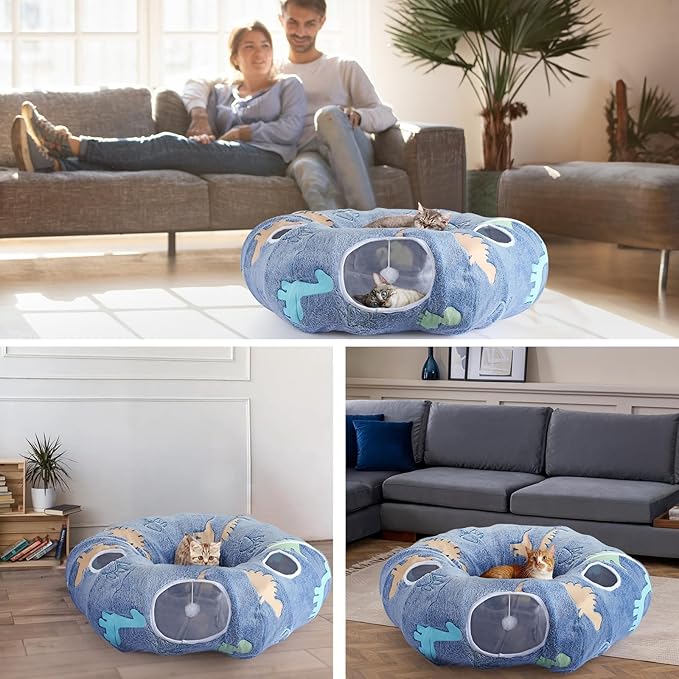 Foldable Cat Tunnel With Washable Cat Bed For Indoor Cats Christmas Tree Cat Tunnel,4entry Points Peekaboo Cat Cave Donut Tunnel,Multifunctional Cat Playground Toys Hideplace For Cats,Kittens