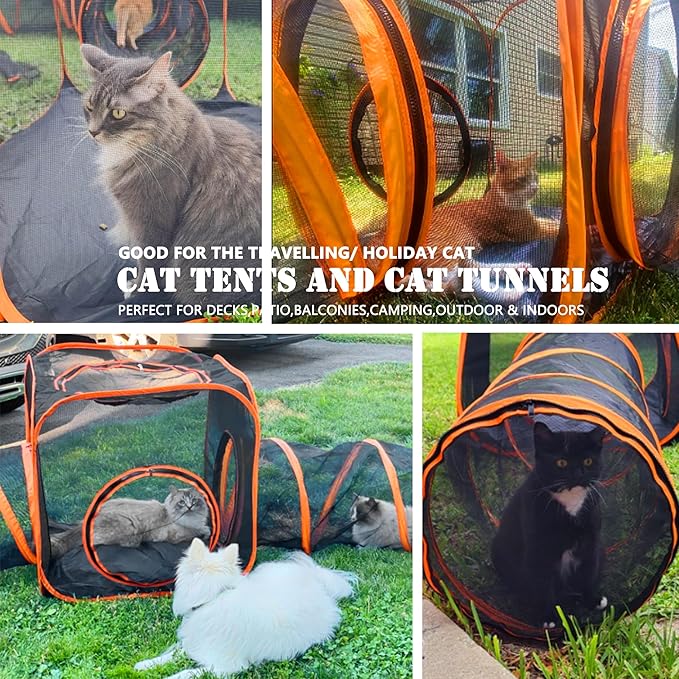 Kimruule Outdoor Cat Enclosures, 6-in-1 Cat Tent Outside with Cat Tunnels for Indoor Cats, Large Cat Playpen Outdoor with Cat Toys for Cats Rabbits Ferrets Dogs and Small Animals