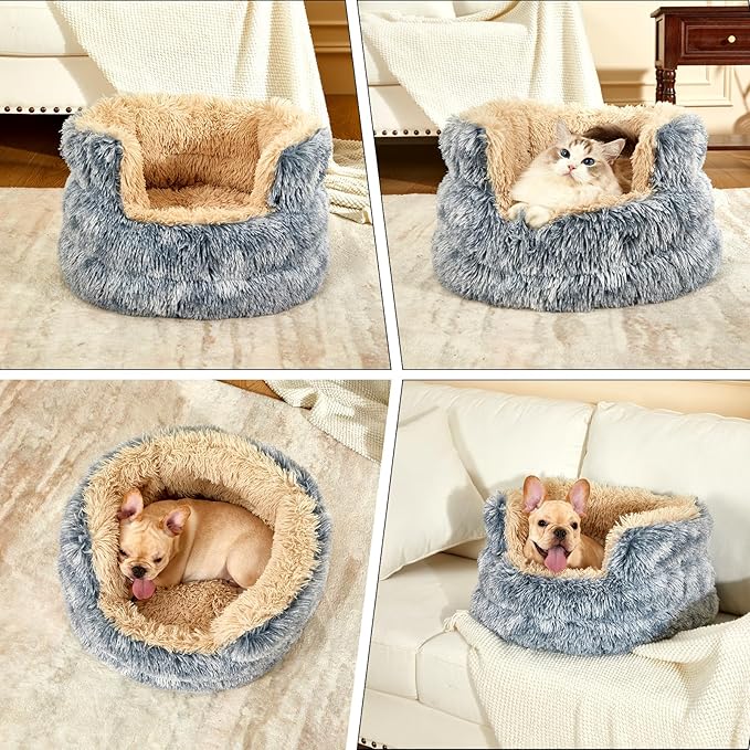 Calming Dogs Bed for Small Dogs, Anti-Anxiety Round Pet Cats Bed, Washable Fluffy Cozy Dog Cuddler Bed, Anti-Slip Puppy Bed for Small and Medium Pets