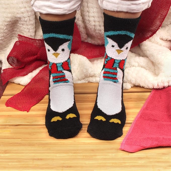 BambooMN Women's Super Soft Cute Fuzzy Cozy Warm Animal Face Indoor Outdoor Cabin Crew Home Socks