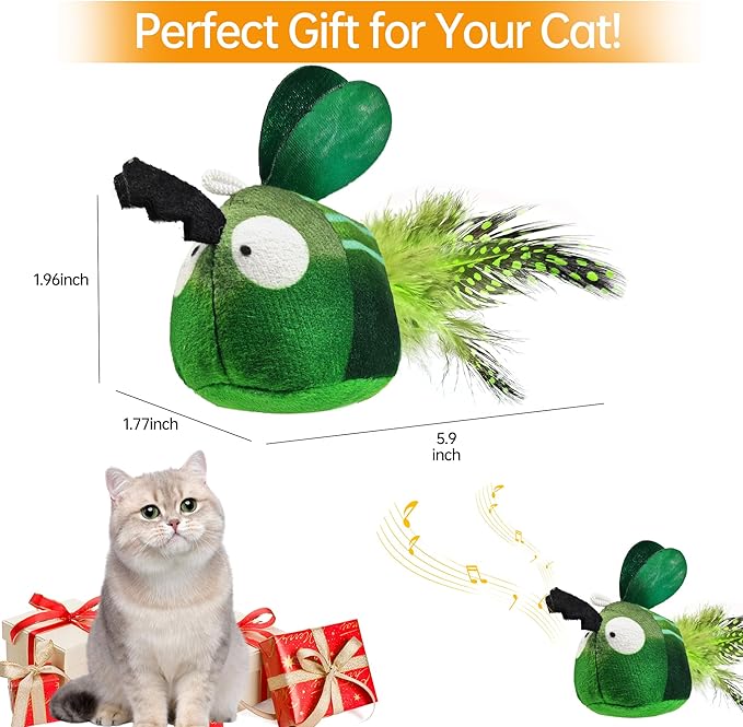 Chirping Cat Toys Hanging Cat Feather Toy - Catnip Interactive Cat Toys for Indoor Cats - Automatic Cat Toy for Cat Exercise & Kicker to Self Play (Green Pangpang)