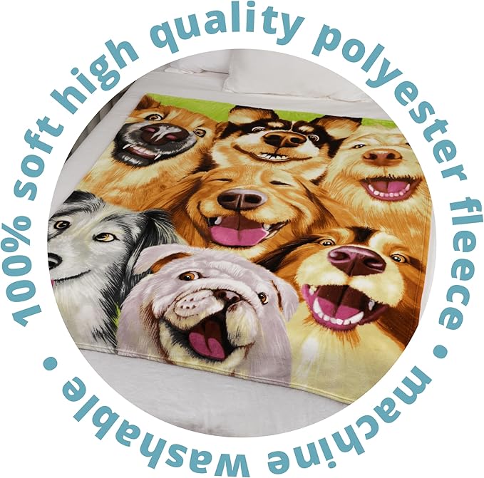 Dawhud Direct Cartoon Selfie Dog Fleece Blanket for Bed, 50" x 60" Puppy Fleece Throw Blanket for Women, Men and Kids - Super Soft Plush Dog Blanket Throw