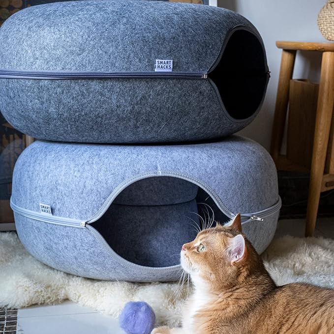Cat Tunnel, Cat Tunnels for Indoor Cats, Cat Tunnel Bed, Cat Beds for Indoor Cats, Cat Donut, Felt Cat Bed Cave Large (20", Dark Grey)