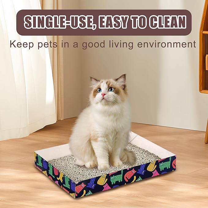 30 Pack Disposable Cat Litter Box, Foldable Paper Litter Box, Travel Cat Litter Box,Non Clumping Durable and Waterproof,Low Entry Easy Disposal,Portable(13.6x9.7x1.9 in)