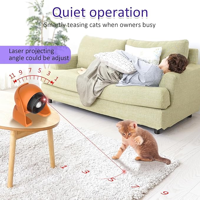 Cat Laser Toys Motion Acticated Responsive Interactions, Mix Fast & Slow Laser Game (Orange)