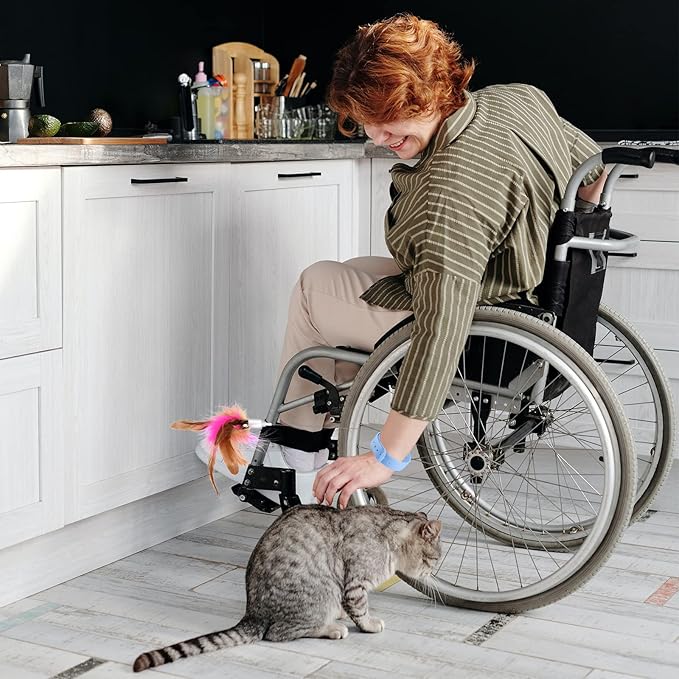 Cat Teasing Wand, Cat Teaser Wand Toy Silicone Adjustable Cat Feather Collar Toys with Bell Cat Interactive Teaser Toys for Indoor Cat Kittens Playing Exercise (Blue)