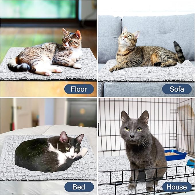 Leekalos Self Warming Cat Bed Self Heating Cat Dog Mat, Ultra Soft Extra Warm Thermal pet Pad for Indoor Outdoor Pets with Removable Cover Non-Slip Botom Washable (Grey, Small(23.6''X17.7''))