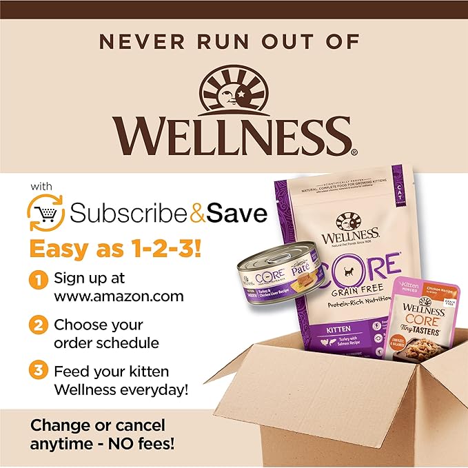 Wellness CORE Tiny Tasters Gravy Kitten Wet Cat Food, Natural, Protein-Rich, Grain Free, 1.75-Ounce Pouch, 12 Pack, (Minced Chicken)