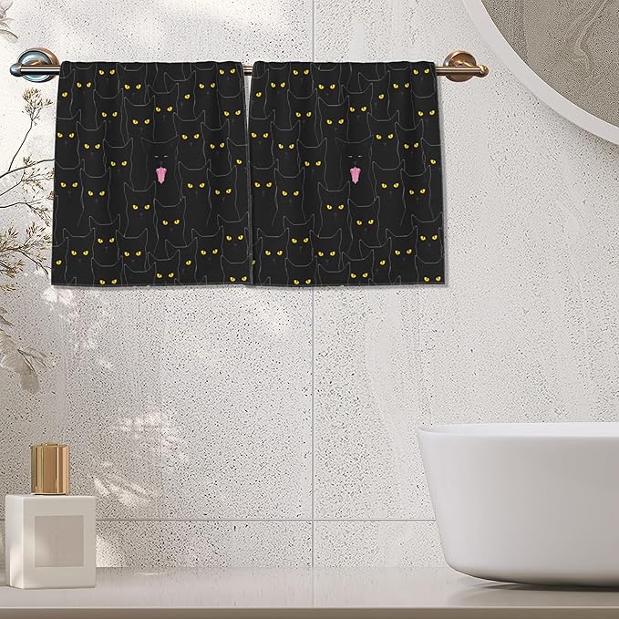 Funny Cat Hand Towels Set of 2,Black Cats Bath Hand Towels for Bathroom Decorative Soft Absorbent Dish Towels for Kitchen Bathroom Gym Hotel Spa Sport 16x24 Inches