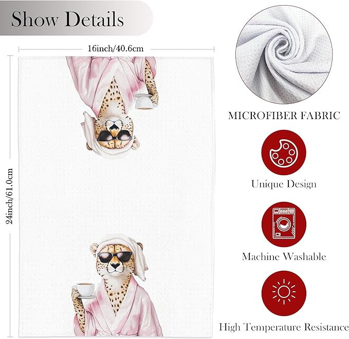 Trendy Coffee Leopard Bathroom Hand Towels, Funky Sunglasses Bathrobe Cheetah Decorative Hand Towels for Bathroom Washroom, 16x24 Inch