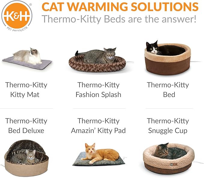 K&H Pet Products Thermo-Kitty Bed Heated Cat Bed for Indoor Cats , Electric Warming Bed for Cats and Small Dogs, Washable Thermal Plush Calming Round Pet Bed - Small 16" Sage/Tan