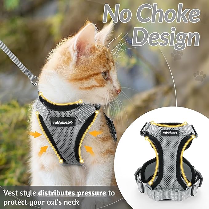 rabbitgoo Cat Harness and Leash for Walking, Escape Proof Soft Adjustable Vest Harnesses for Cats, Easy Control Breathable Reflective Strips Jacket, Grey, XXS