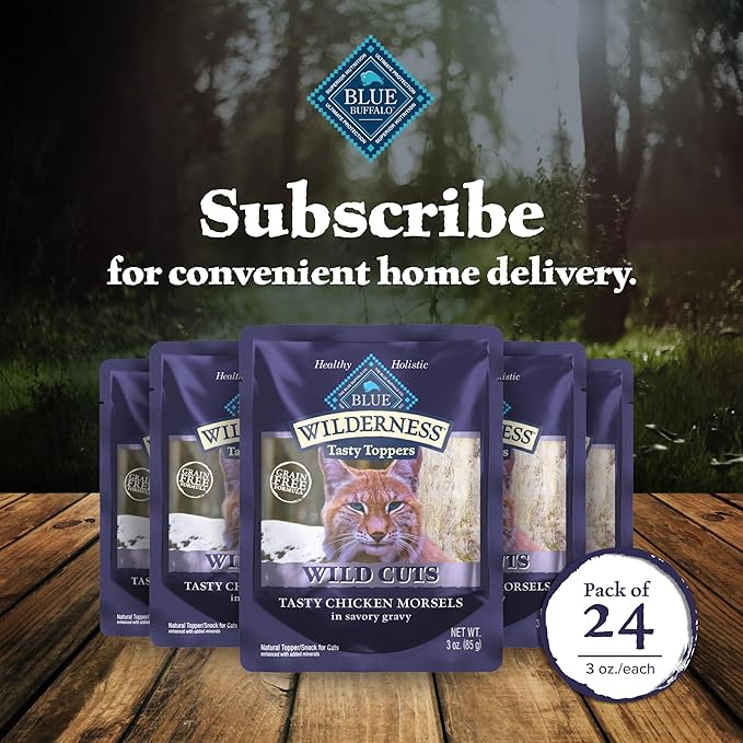 Blue Buffalo Wilderness Wild Cuts Grain-Free Wet Cat Food, Meal Toppers Made with Natural Ingredients, Tasty Chicken Morsels in Savory Gravy, 3-oz. Pouches (24 Count)