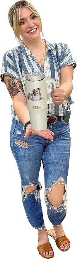 40 Oz Australian Shepherd Dog Tumbler with Handle, Straw & Lid - Vacuum Insulated Stainless Steel Travel Mug for Pet Lovers