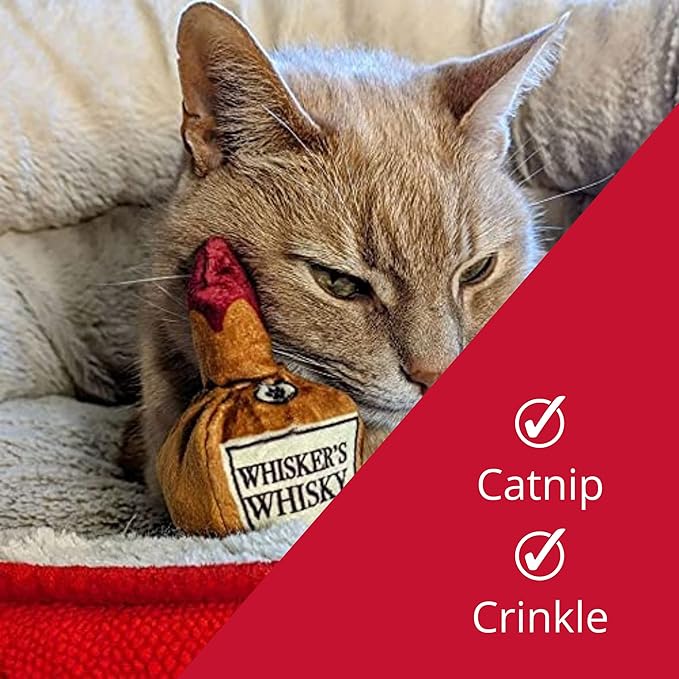 Huxley & Ket Plush Cat Toy | Whisker's Whiskey | Nappy Hour Strong Catnip Filled Cat Toy | Plush Interactive Kitten and Cat Toy with Catnip and Crinkle | Kittybelles