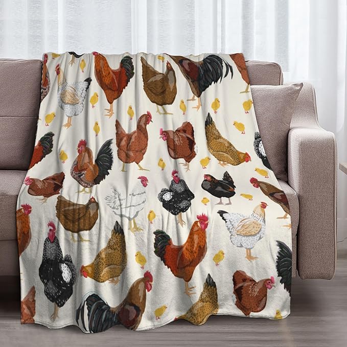 Chicken Soft Throw Blanket Flannel Fleece Blankets Warm Cozy Lightweight Fuzzy Blanket for Bed Sofa Couch Home Decor 80"X60"