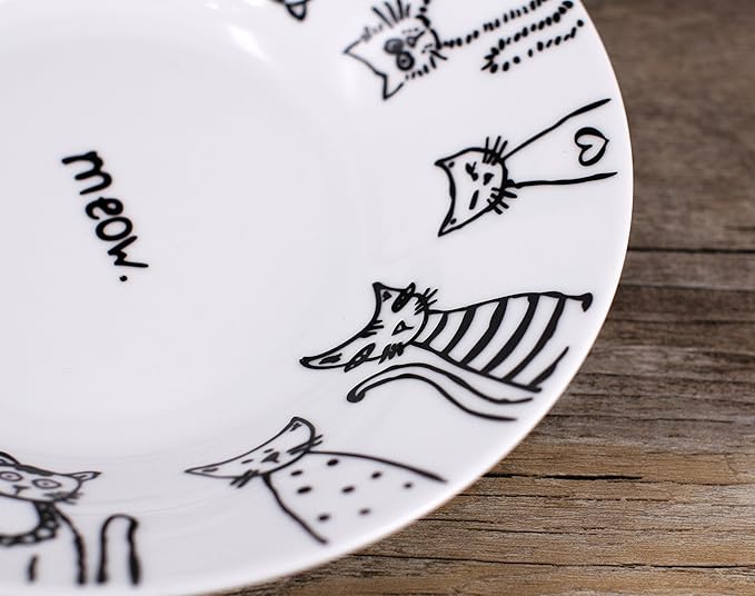 Cartoon Cat Porcelain 8-inch Salad Plate Set/Dessert Plate Set,Set Of 4