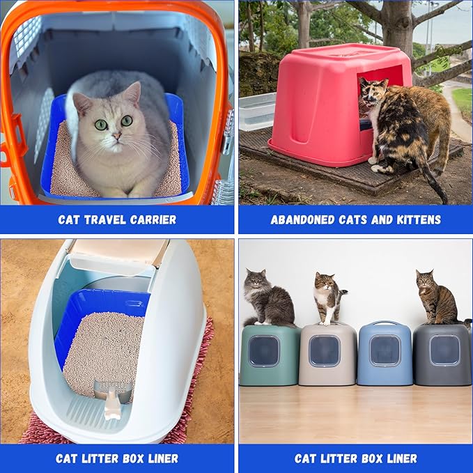 Bokon 25 Pcs Disposable Litter Boxes for Cats Plastic Cat Litter Tray Kitten Litter Pan for Kitty Rabbit Guinea Pig Hamster Pets Supplies Travel Home Toilet, 15.7 x 11.8 x 3 Inches (Royal Blue)