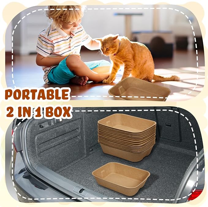 15 Pack Disposable Litter Boxes for Cats Small Disposable Litter Trays Paper Kitten Litter Box Disposable Kitten Litter Pans for Indoor Outdoor Travel Litter Box Small Animals, 16.1 x 11.2 x 3.7 Inch