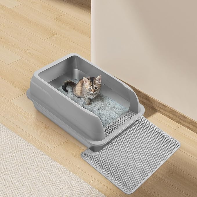 2 Pack Stainless Steel Cat Litter Box, Extra Large Steel Litter Boxes for Big Cats, XL Metal Cat Litter Box with Lid,Anti-Urine Leakage, Non-Sticky, Include Cat Mat and Litter Scoop