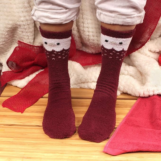 BambooMN Women's Super Soft Cute Fuzzy Cozy Warm Animal Face Indoor Outdoor Cabin Crew Home Socks